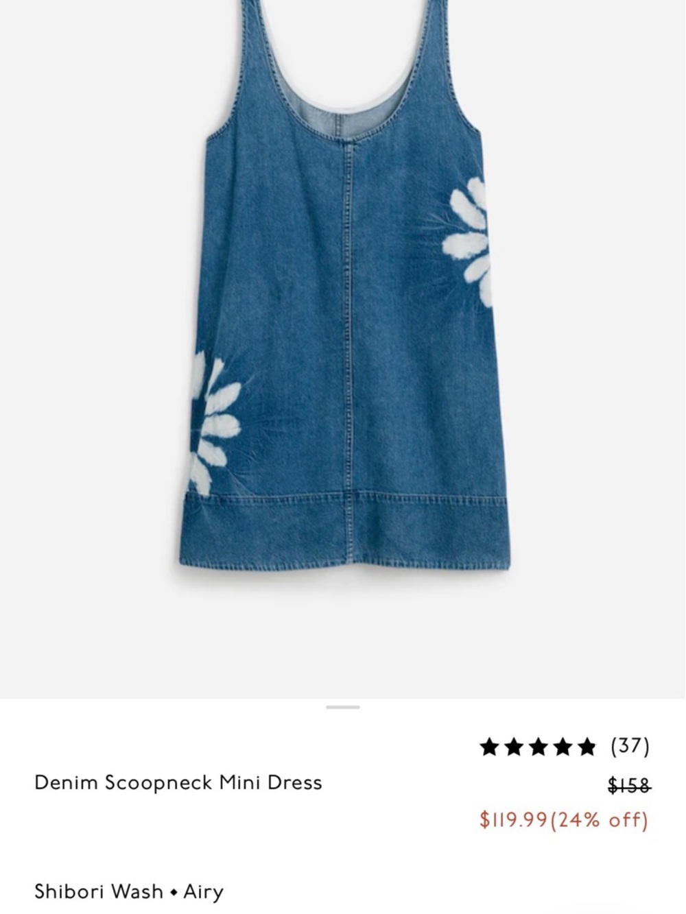 Madewell Denim Scoop Mini Dress Shibori Wash Airy - Picture 3 of 13